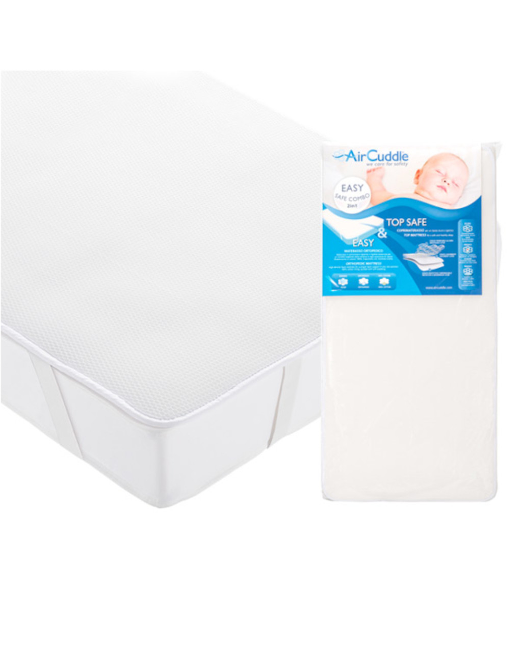 Easy safe combo materasso + top safe coprimaterasso traspirante 3 strati per lettino - AirCuddle