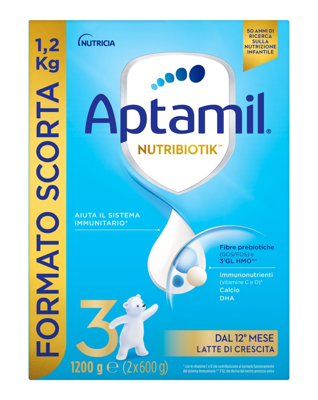 Aptamil nutribiotik 3 latte di crescita in polvere - 1.2 kg