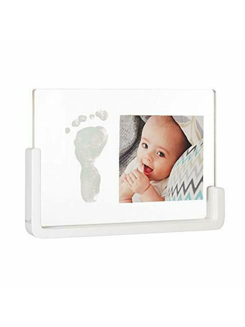 Portafoto impronte neonato trasparente con base legno - Baby Art