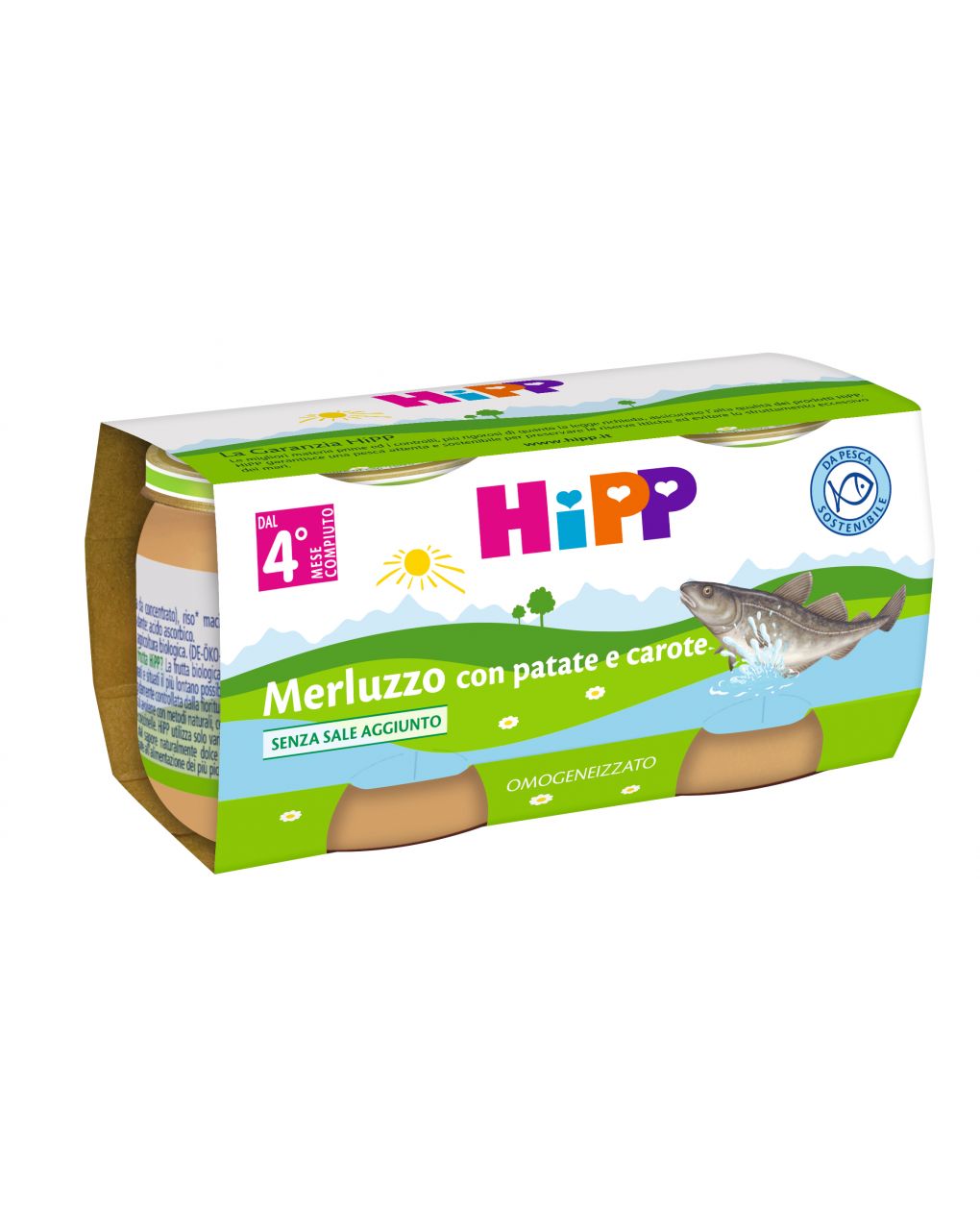 Hipp - omogeneizzato merluzzo con patate e carote 2x80g - Hipp