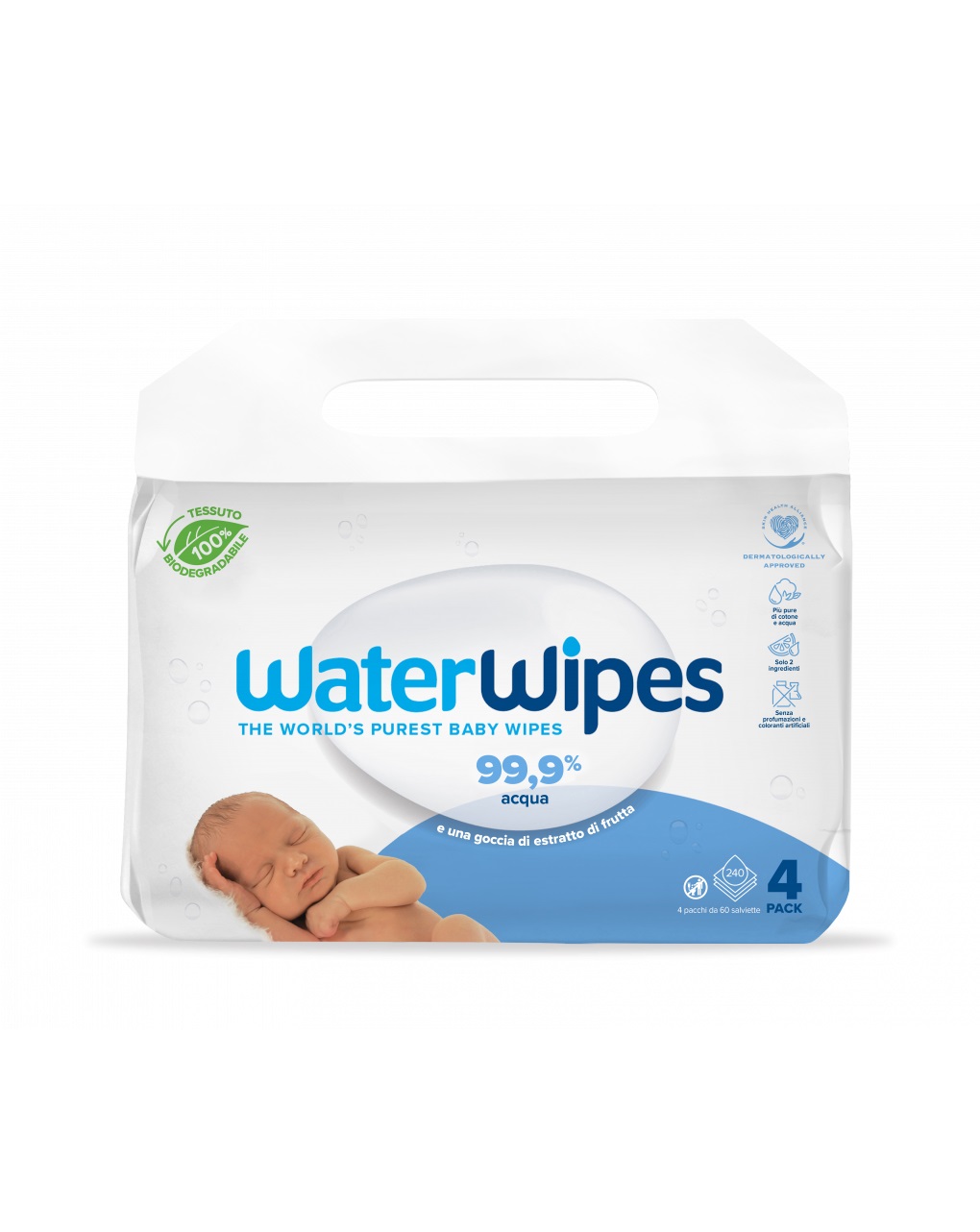 Salviette biodegradabili per bambini waterwipes – 4x60 (240 pezzi) -  Prénatal