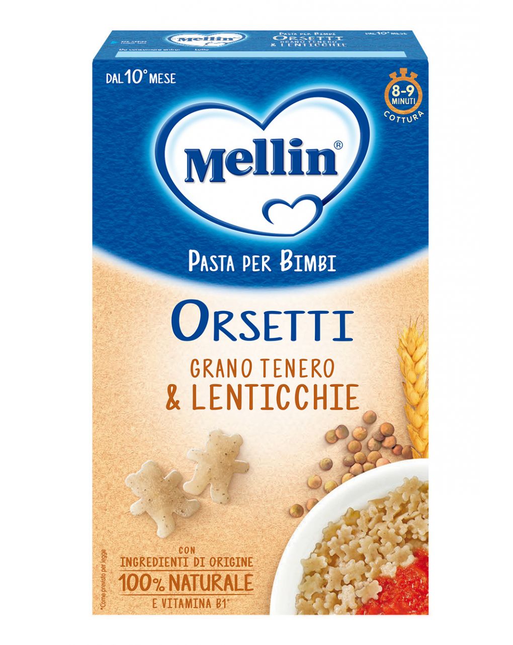 Mellin - la pasta dei bimbi 100% naturale orsetti con grano tenero e lenticchie 280g