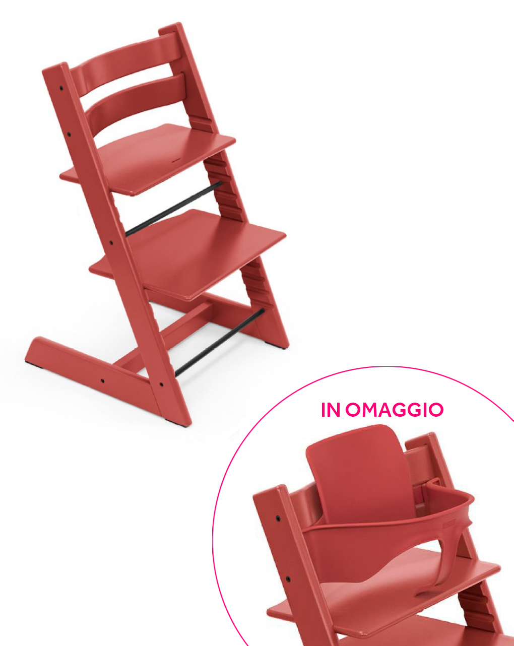 Stokke® tripp trapp warm red + baby set warm red in omaggio