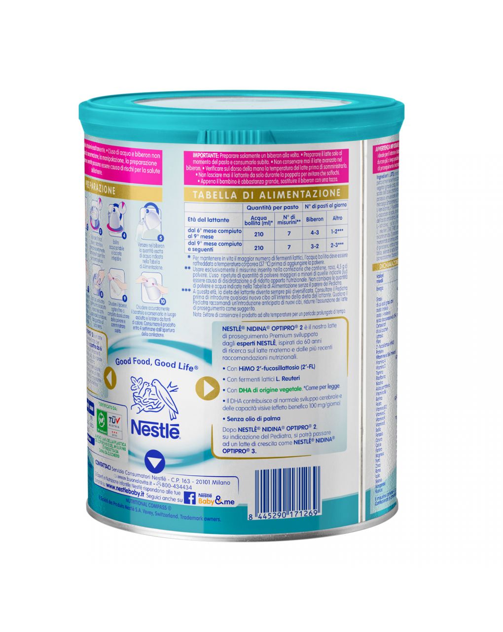 Nestlé nidina optipro 2 da 6 mesi, latte di proseguimento in polvere, latta da 800g - Nestlé