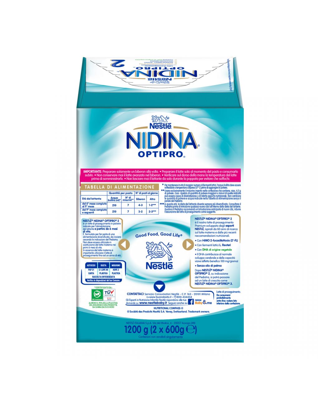 Nestlé nidina optipro 2 da 6 mesi latte di proseguimento in polvere - 1.2 kg (2x600g) - Nestlé