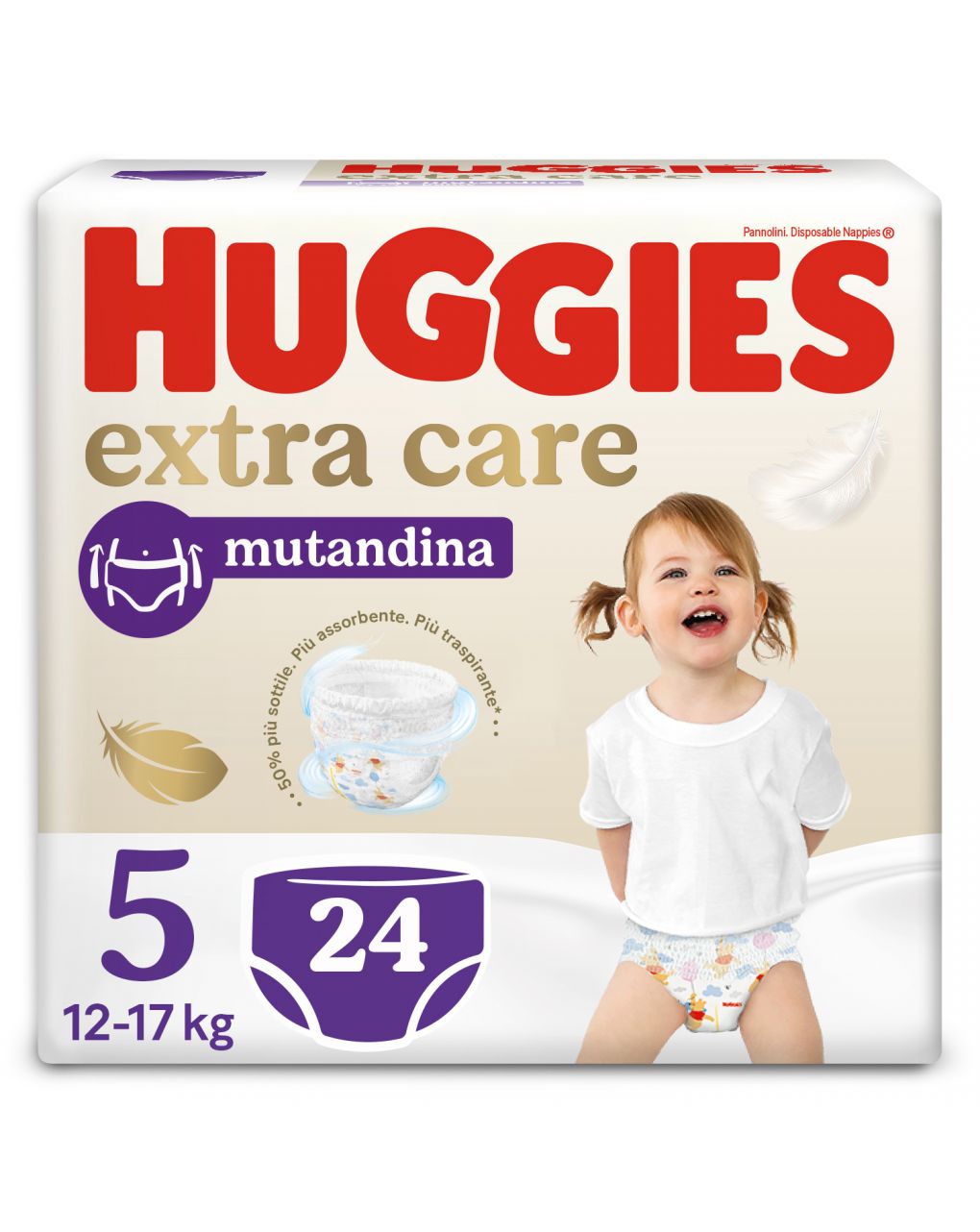 Pannolini huggies extra care mutandina tg. 5 (12-17 kg) - formato da 24 pannolini