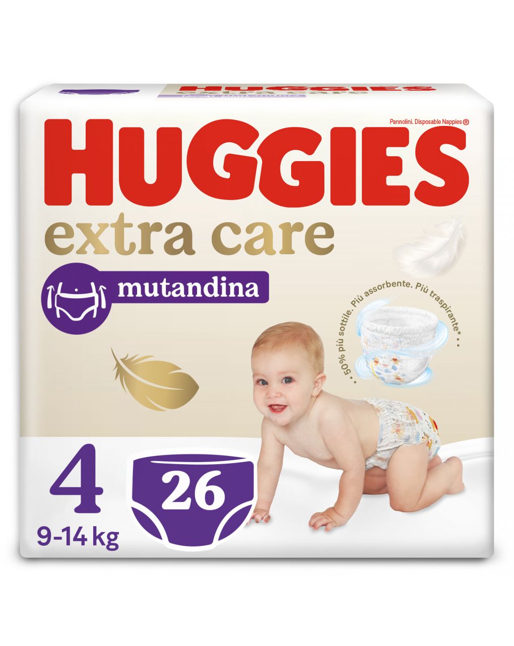 Pannolini huggies extra care mutandina tg. 4 (9-14 kg) - formato da 26 pannolini - Huggies