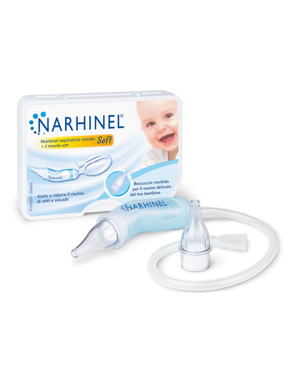 Narhinel - aspiratore nasale soft per neonati e bambini - con 2 ricambi soft