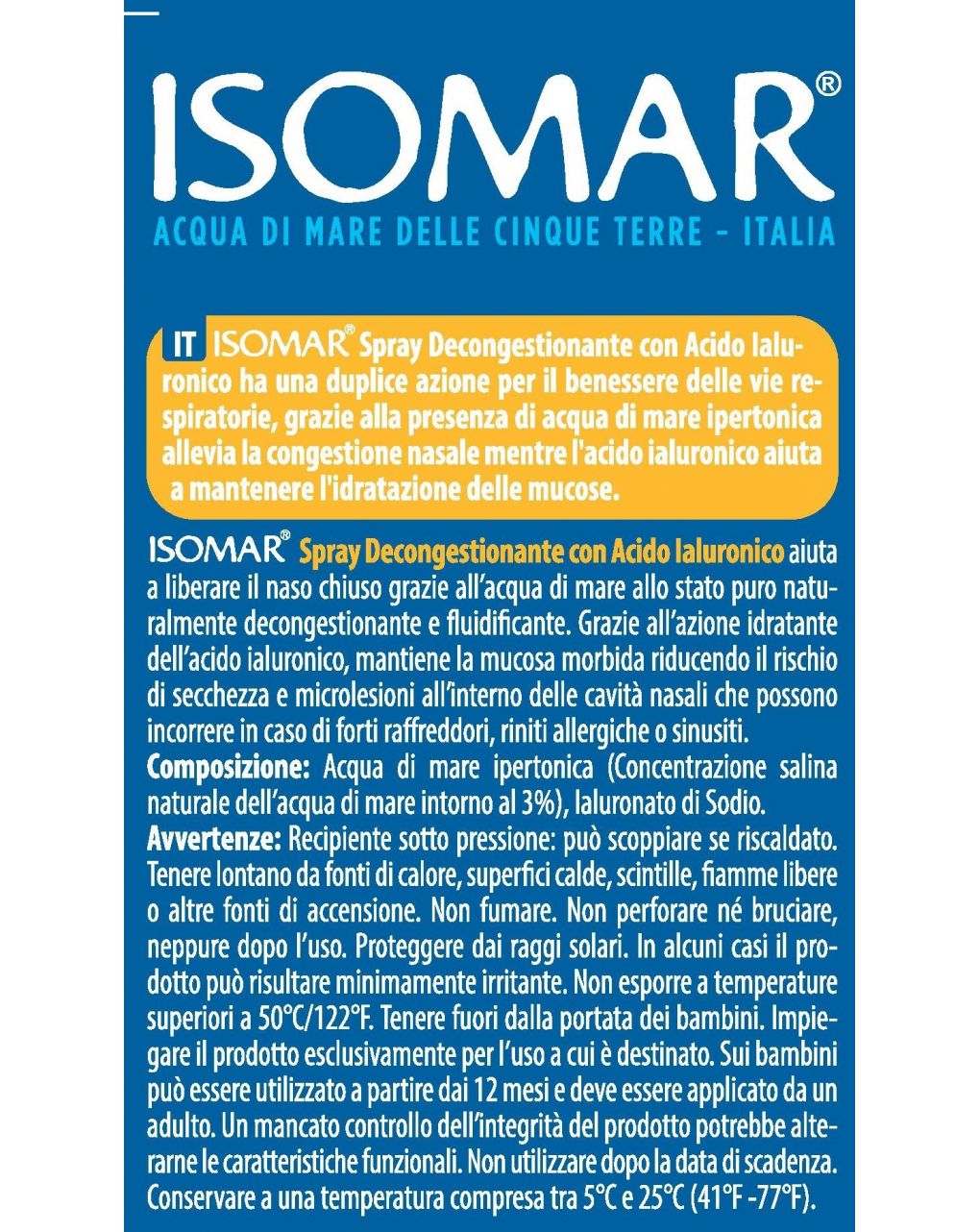 Isomar spray decong acido ialuronico 100ml - Isomar
