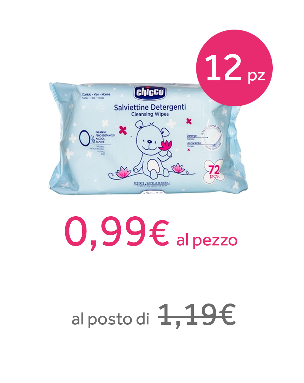 Chicco salviette detergenti 72 pz (x12) - Chicco