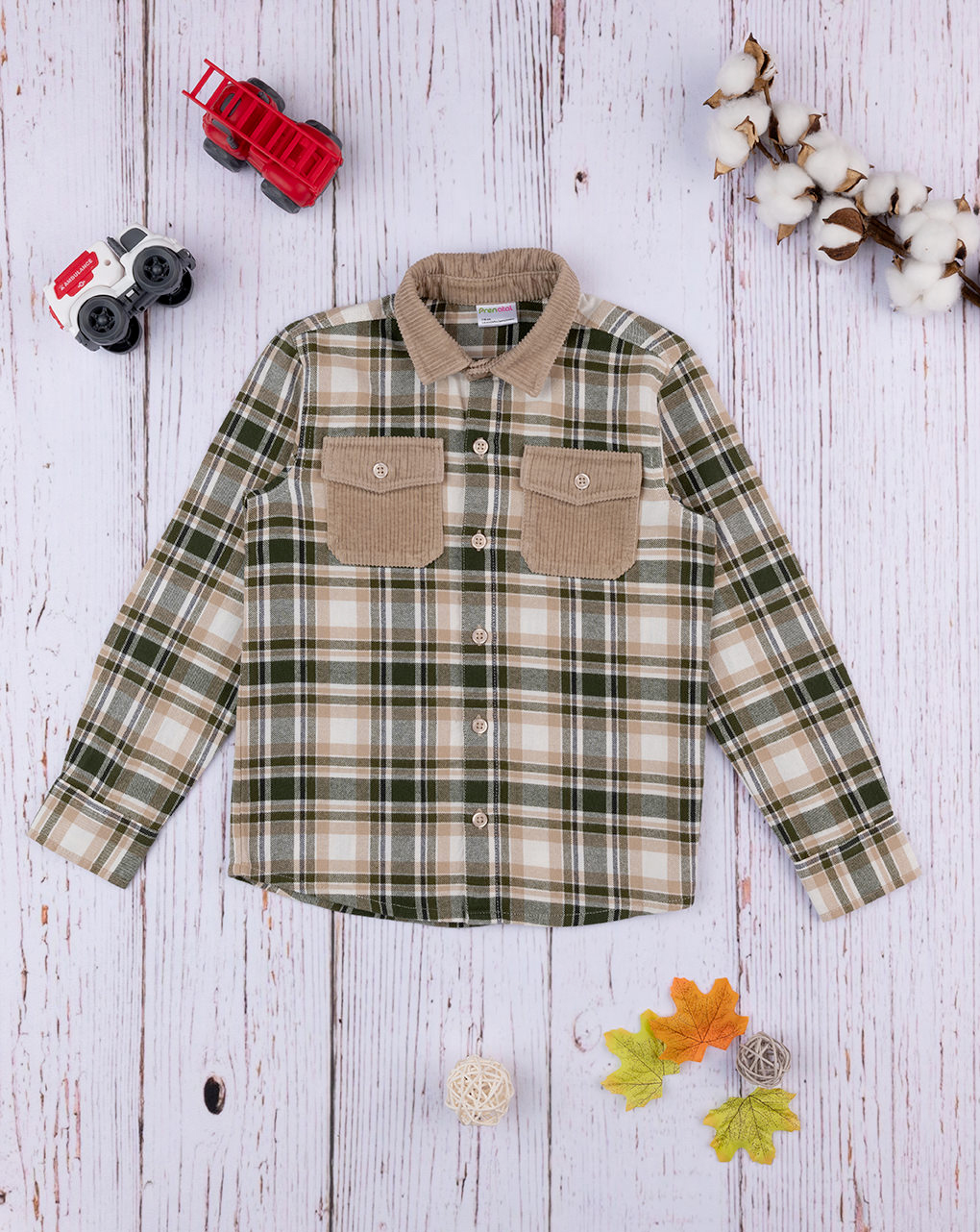 Camicia scozzese bimbo verde e beige