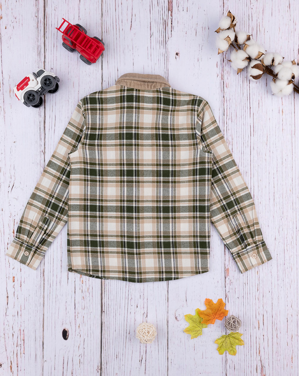 Camicia scozzese bimbo verde e beige