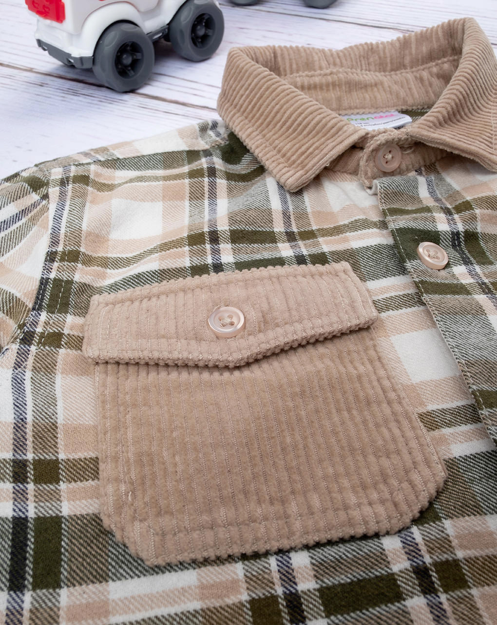 Camicia scozzese bimbo verde e beige