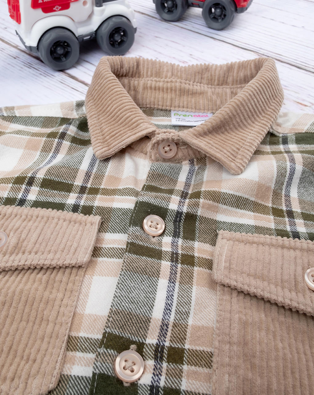 Camicia scozzese bimbo verde e beige