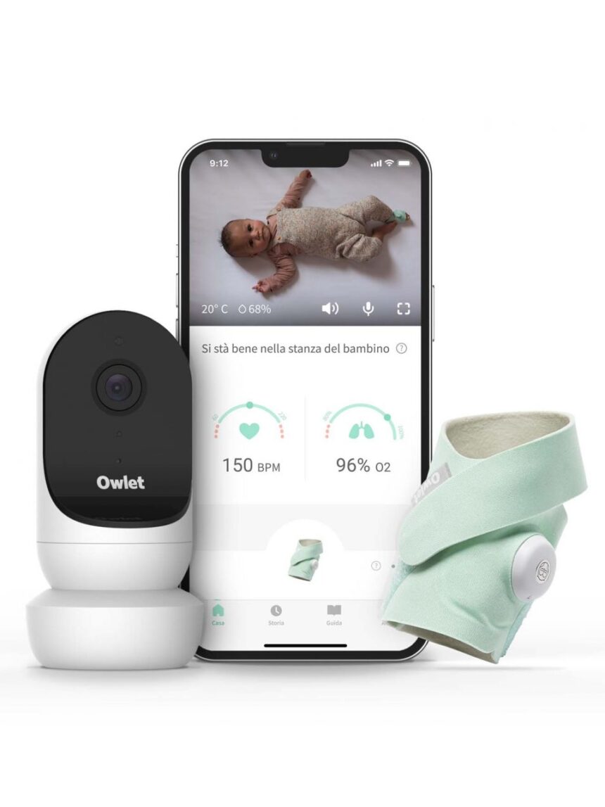 Monitor duo - smart baby monitor con video hd (smart sock 3 + cam 2) verde menta - owlet - Owlet