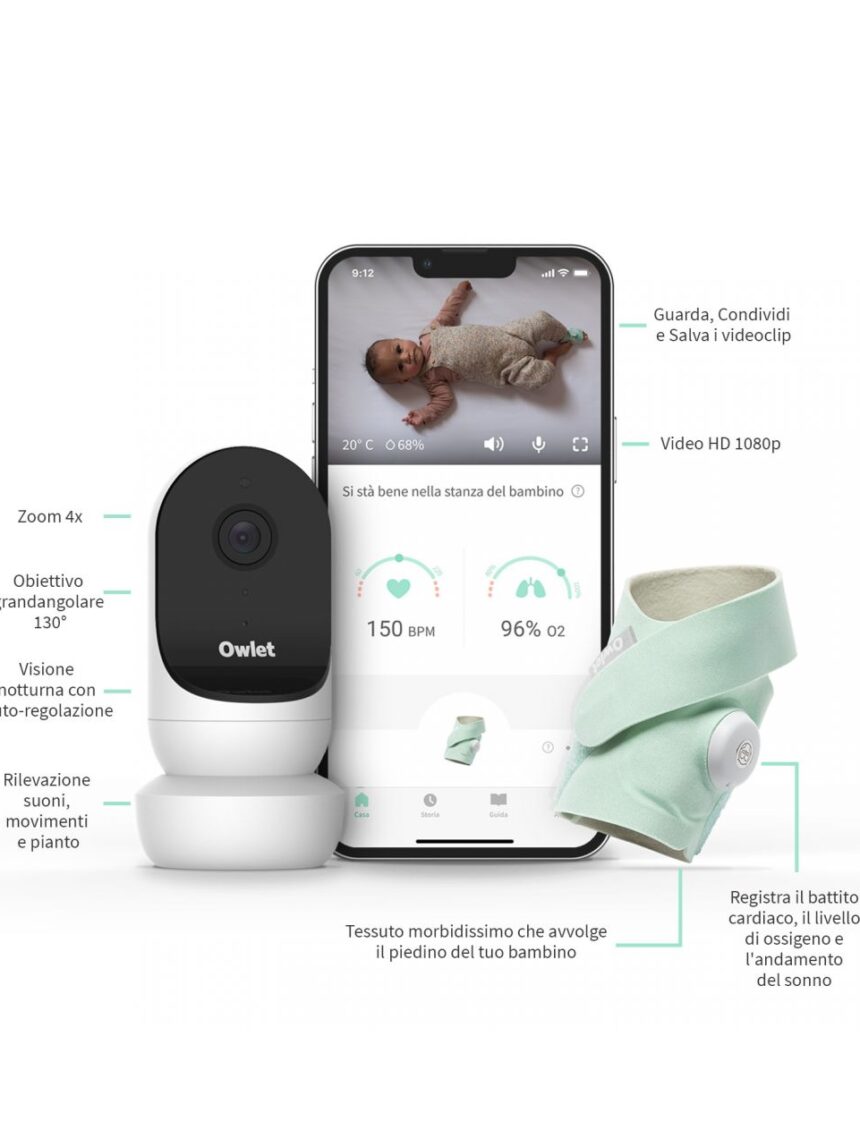 Monitor duo - smart baby monitor con video hd (smart sock 3 + cam 2) rosa antico - owlet - Owlet