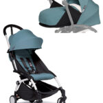 Duo passeggino yoyo² con telaio white con seduta e navicella morbida aqua 6+