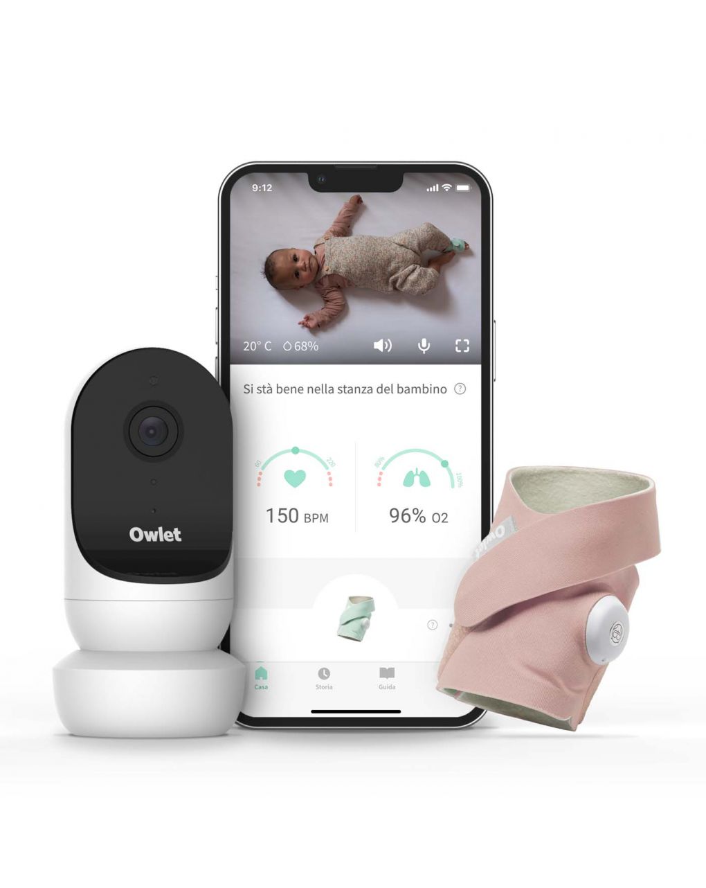 Monitor duo - smart baby monitor con video hd (smart sock 3 + cam 2) rosa antico - owlet