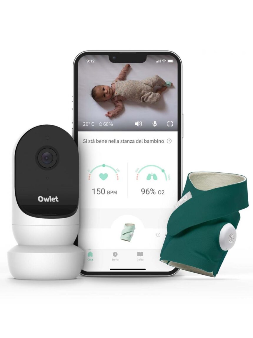 Monitor duo - smart baby monitor con video hd (smart sock 3 + cam 2) verde mare - owlet - Owlet