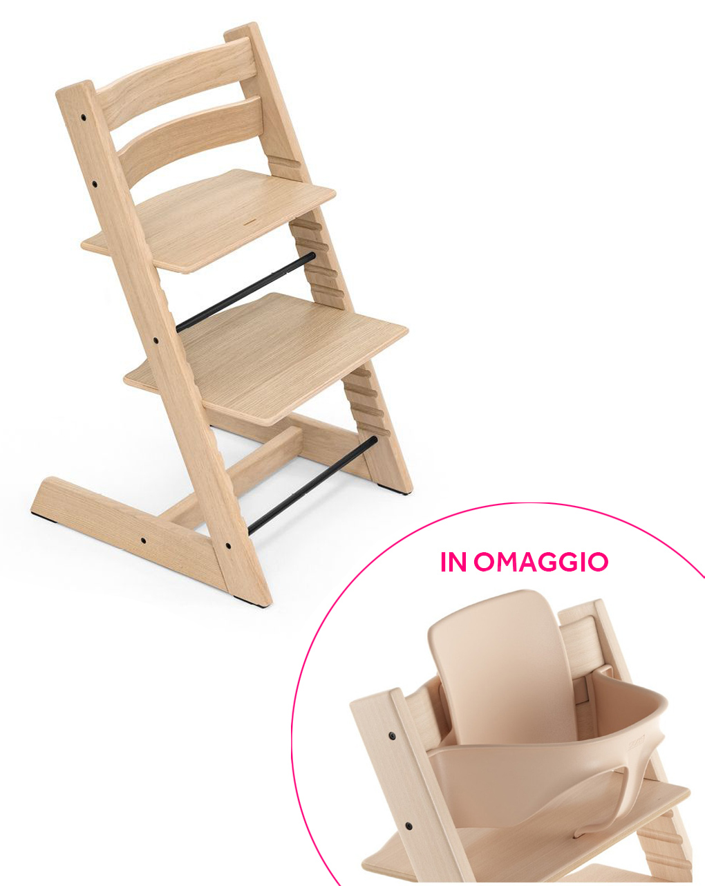 Stokke® tripp trapp rovere naturale + baby set naturale in omaggio