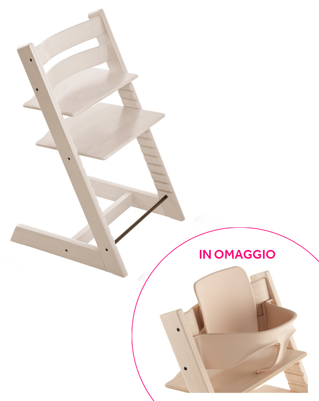 Stokke® tripp trapp sbiancato + baby set natural in omaggio