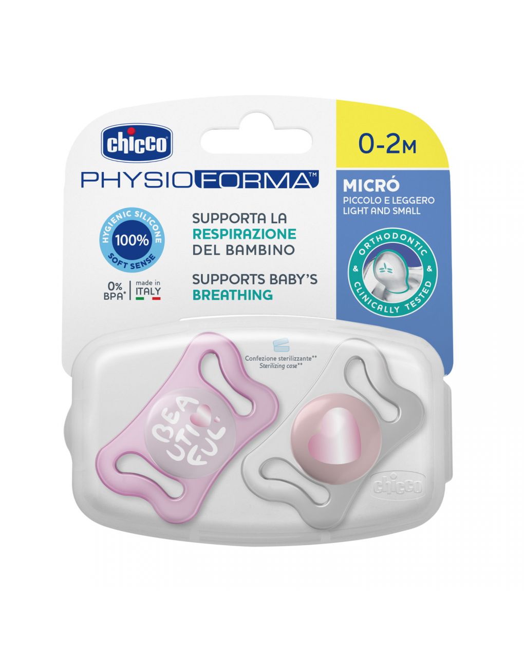Physioforma micrò pink silicone 0-2 mesi 2 pezzi - chicco - Chicco