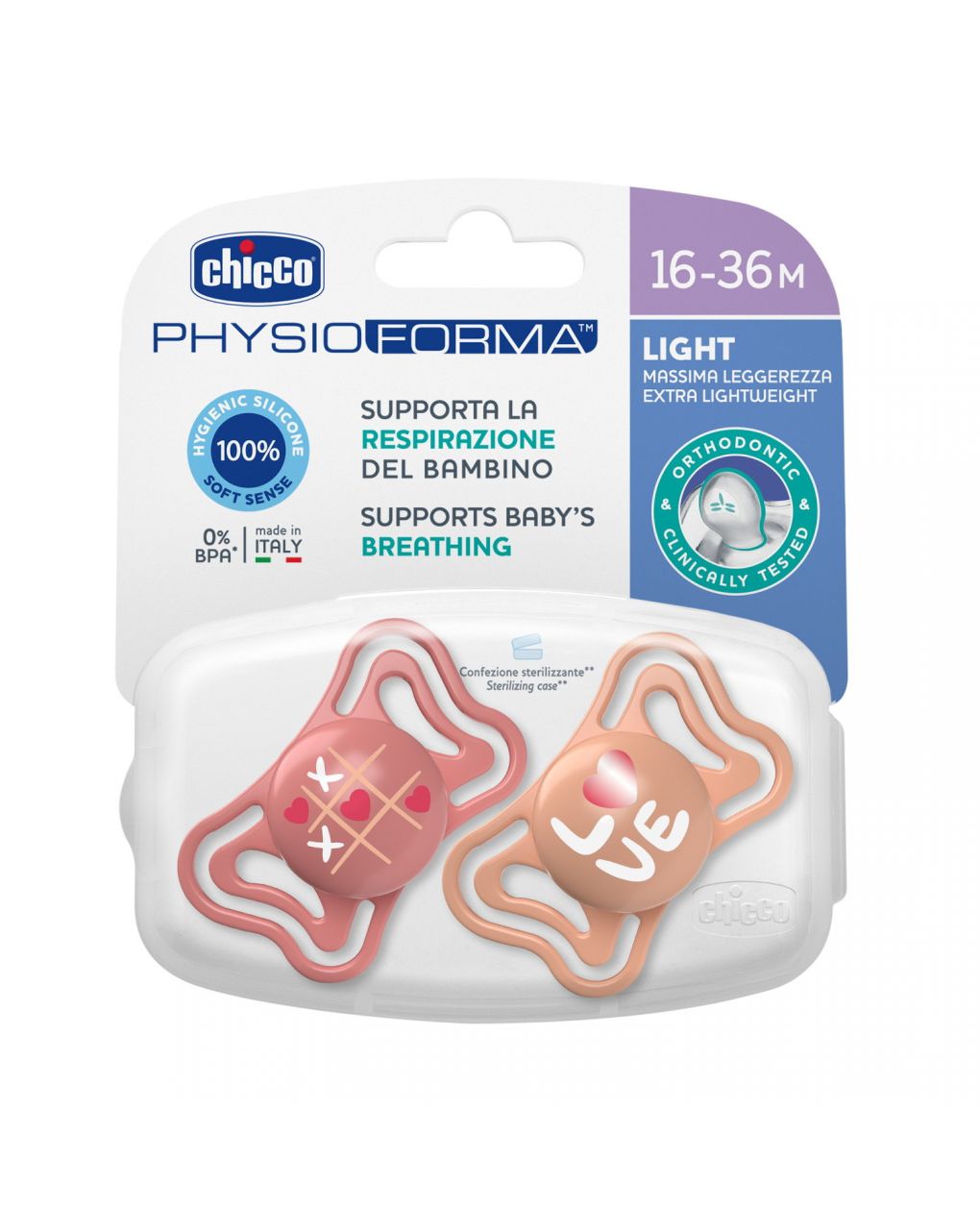 Succhietto physio light pink sil 16-36m 2 pezzi - chicco - Chicco