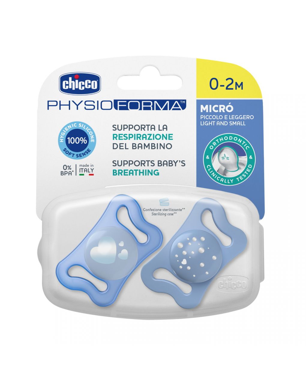 Physioforma micrò blue silicone 0-2 mesi 2 pezzi - chicco - Chicco