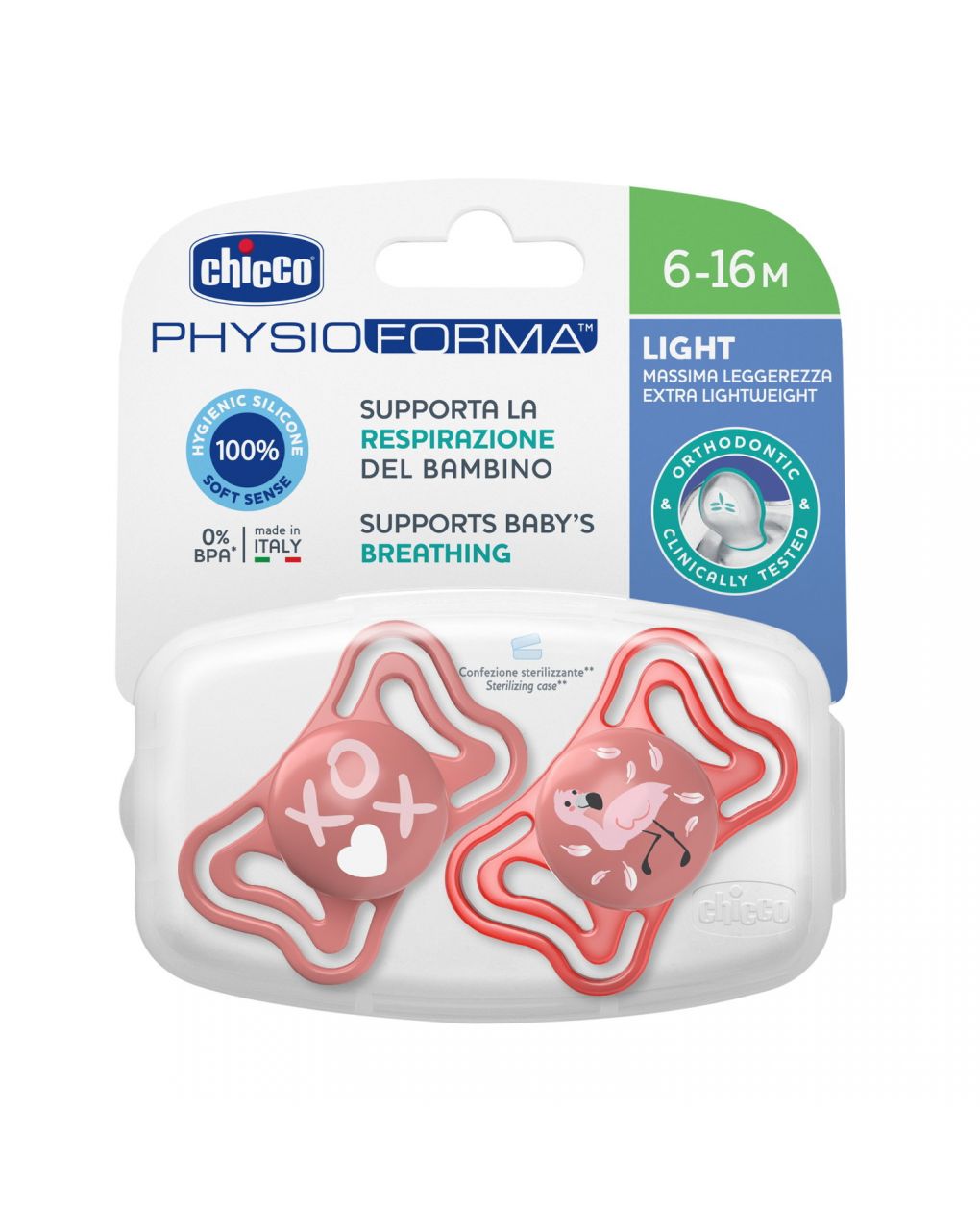 Succhietto physio light pink sil 6-16m 2 pezzi - chicco - Chicco