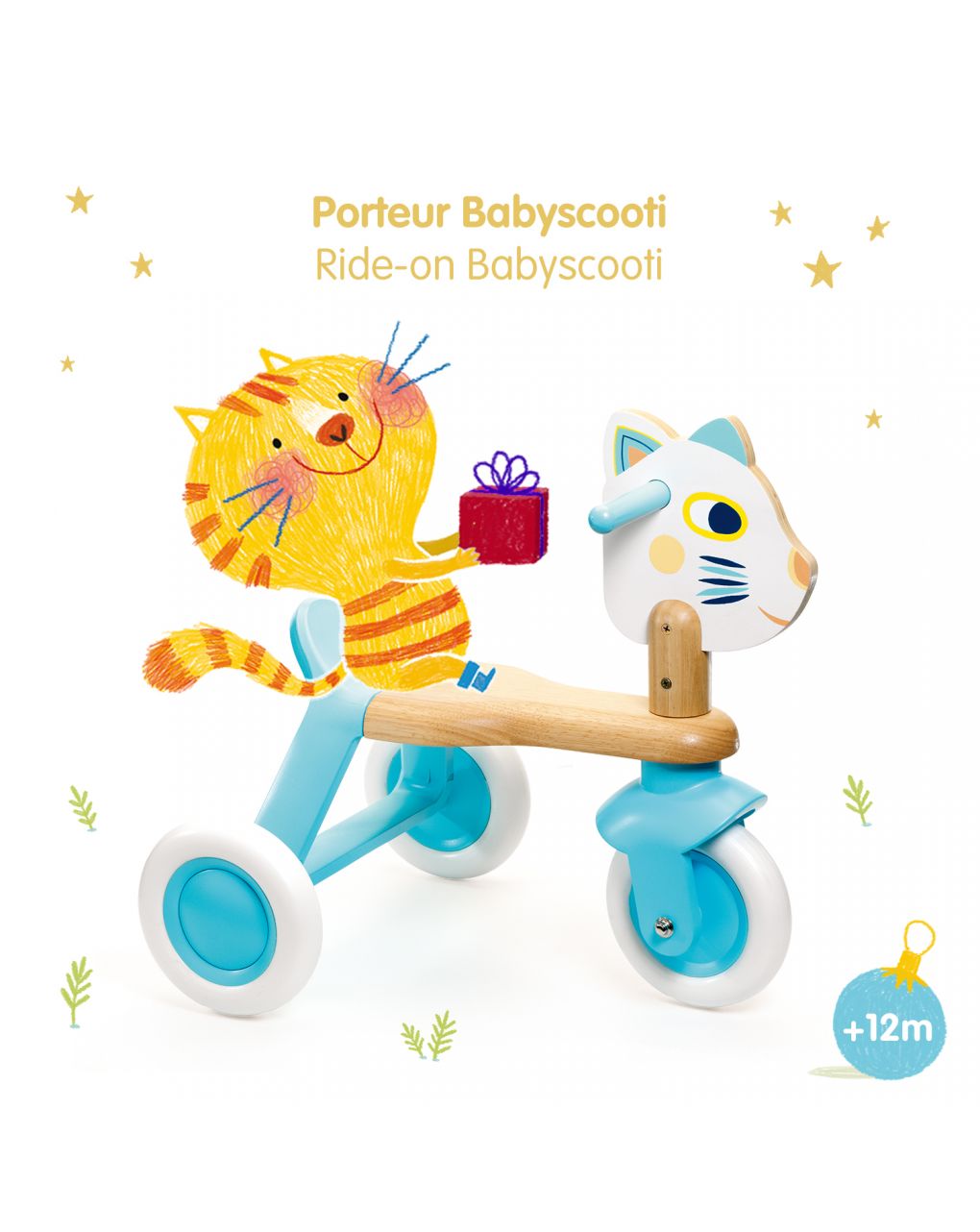 Triciclo gattino babyscooti in legno - djeco - Djeco