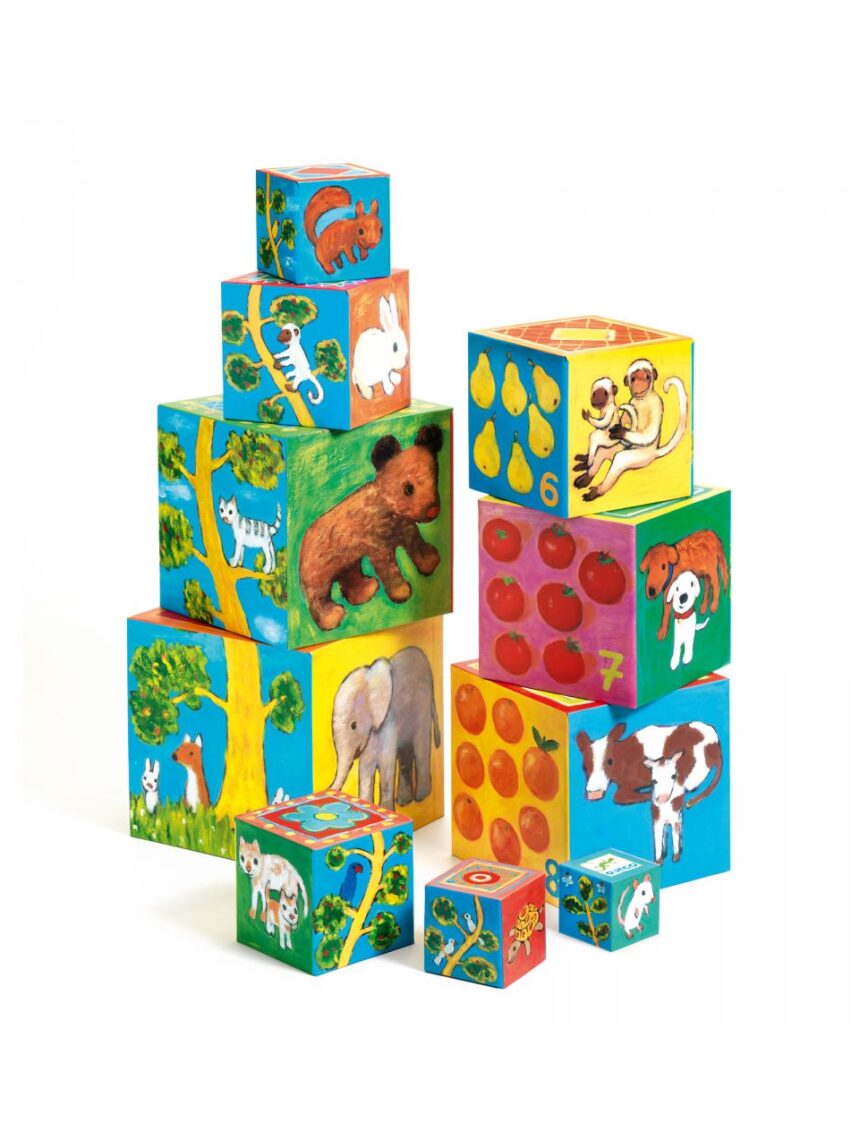 10 cubi sovrapponibili in cartone 'i miei amici' - djeco - Djeco