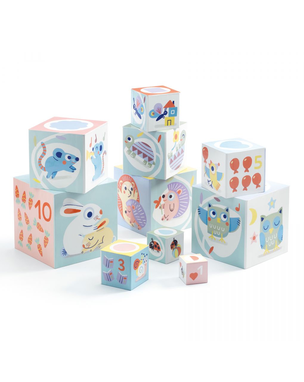 Babybloki 10 cubi sovrapponibili in cartone - djeco - Djeco