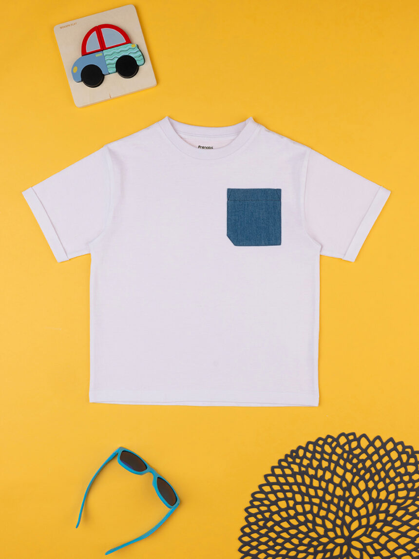 T-shirt bimbo bianco con taschino - Prénatal