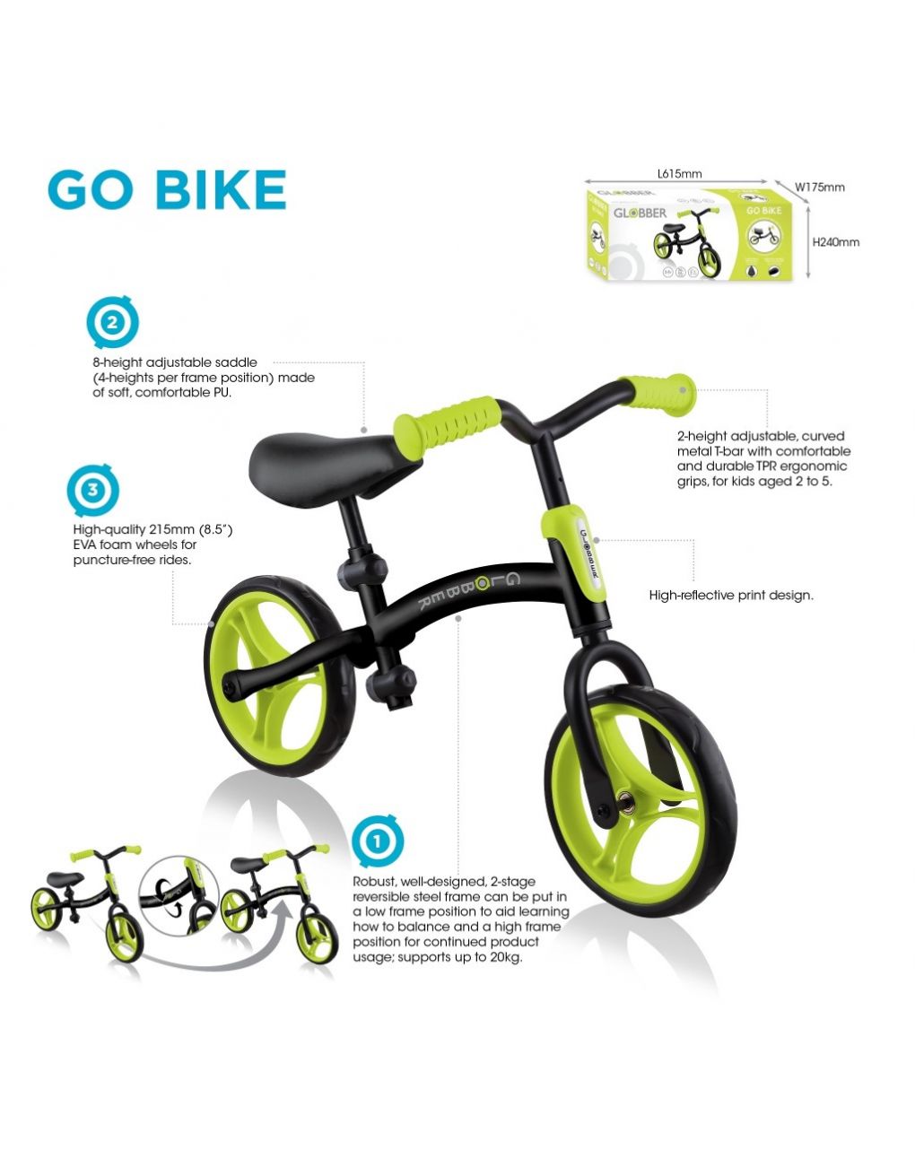 Go bike – black/lime green - globber - Globber