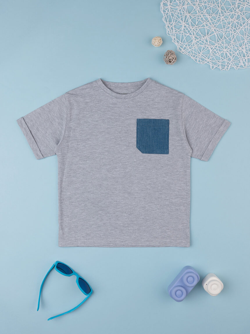 T-shirt bimbo grigia con taschino - Prénatal