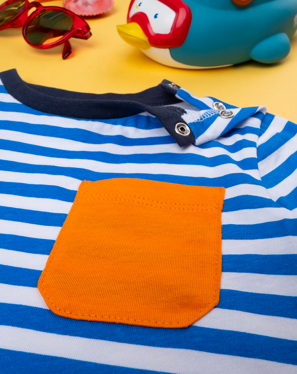 T-shirt bimbo rigata bianca/blu - Prénatal