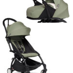 Duo passeggino yoyo² con telaio black con seduta e navicella morbida olive 6+