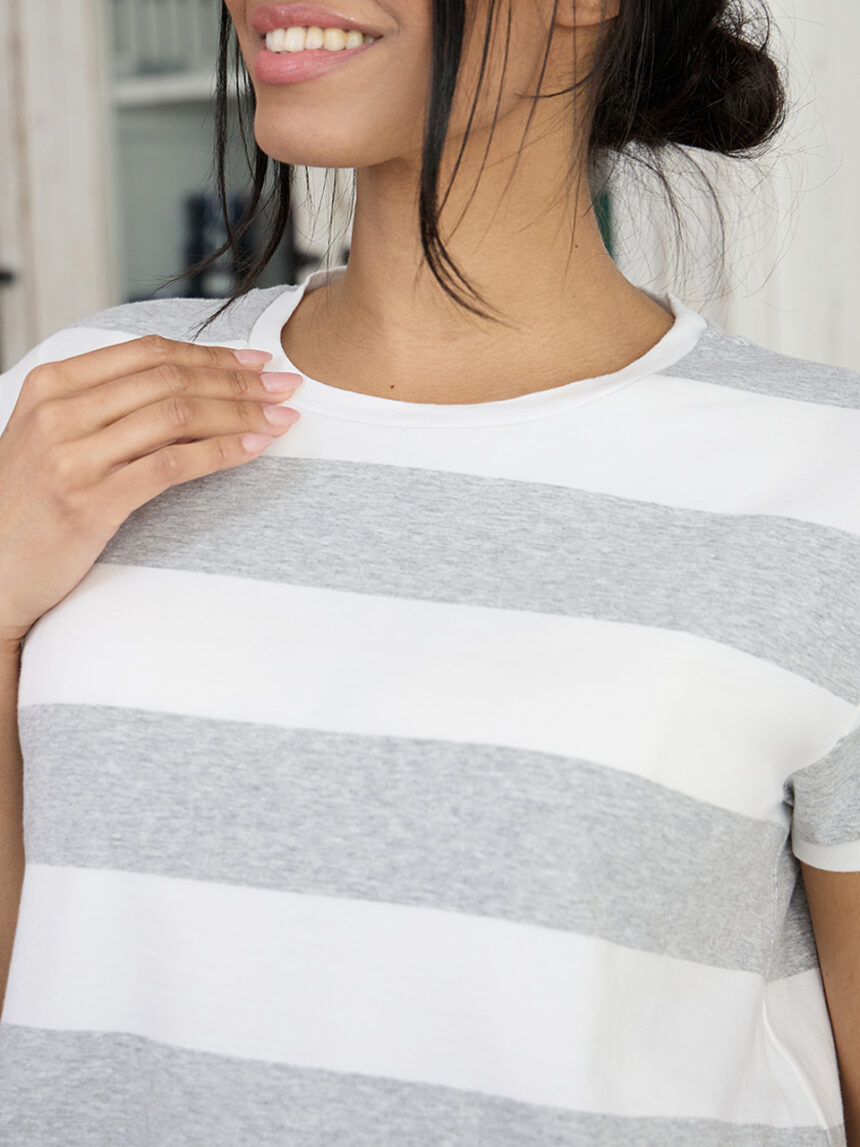 T-shirt allattamento a righe bianche e grigie - Prénatal