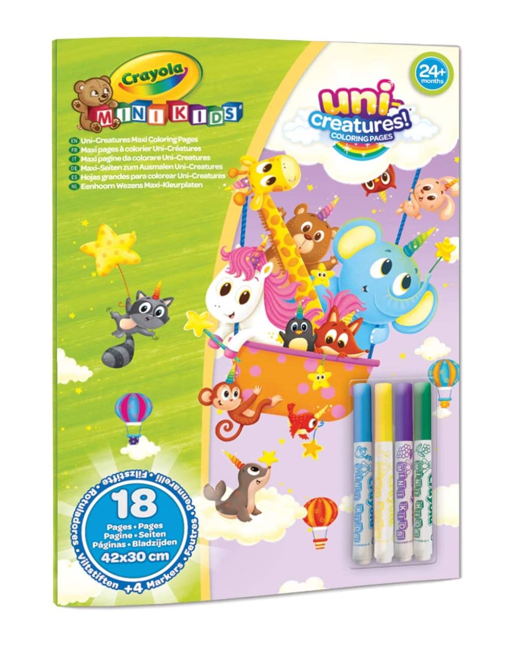 Set maxi pagine da colorare uni-creatures e pennarelli lavabili - crayola mini kids - Crayola