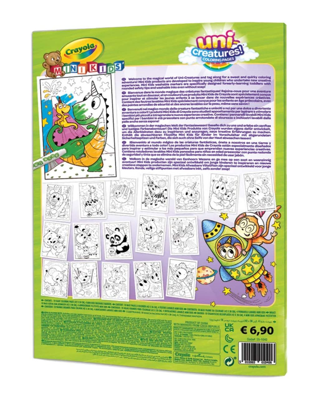 Set maxi pagine da colorare uni-creatures e pennarelli lavabili - crayola mini kids - Crayola