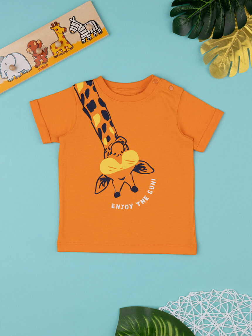 T-shirt bambino arancione con stampa giraffa - Prénatal