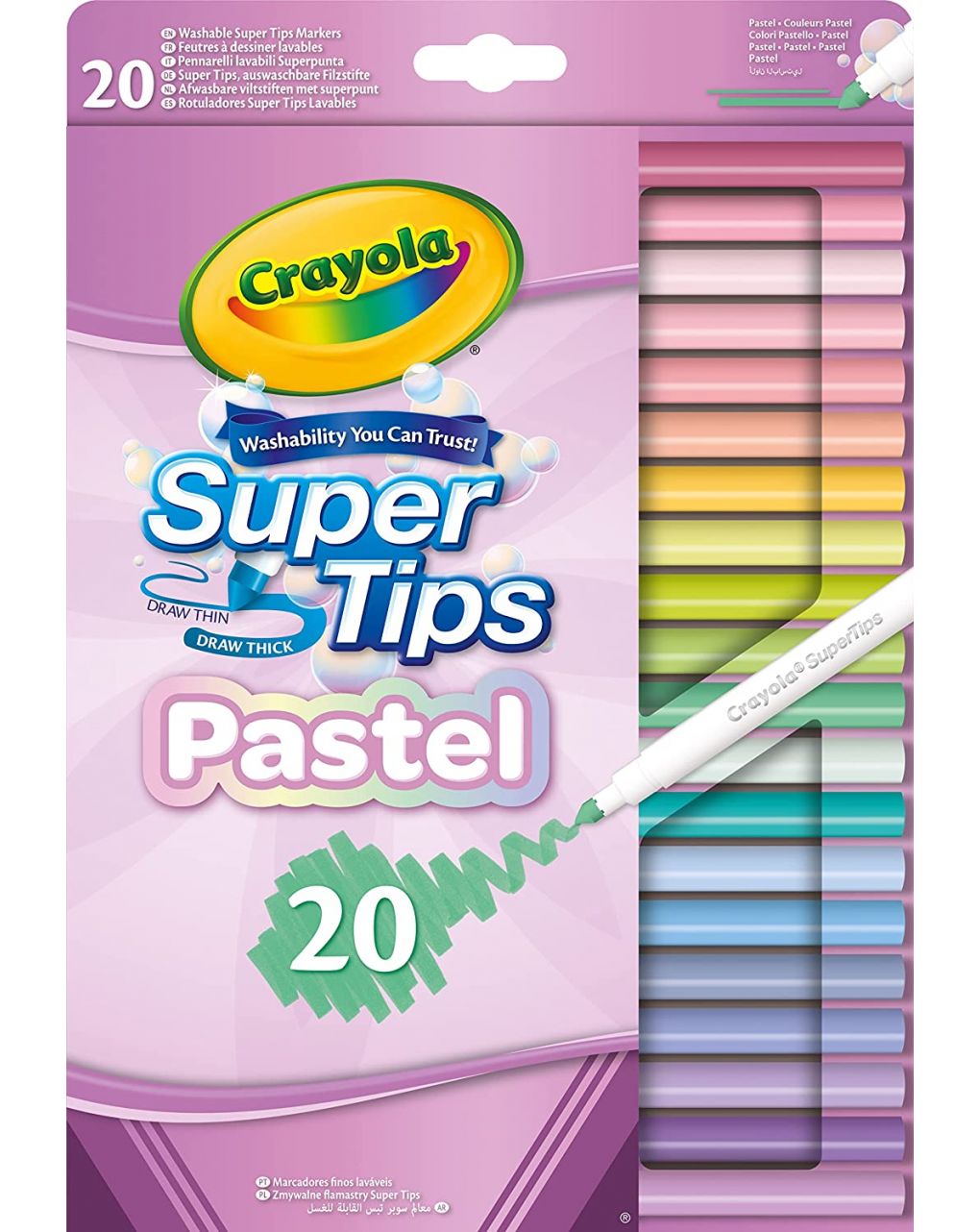 20 pennarelli lavabili supertips dai colori pastello - crayola pastel
