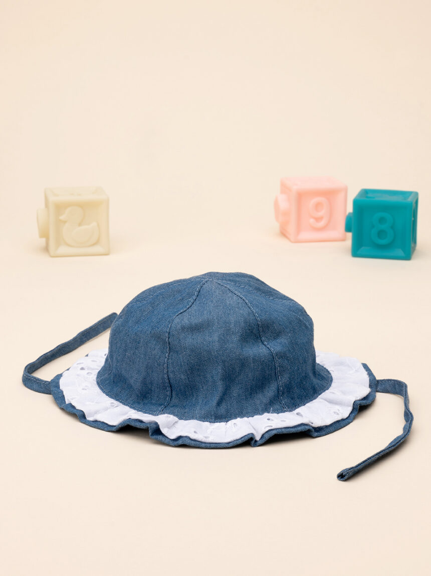 Cappello neonata chambray con sangallo - Prénatal