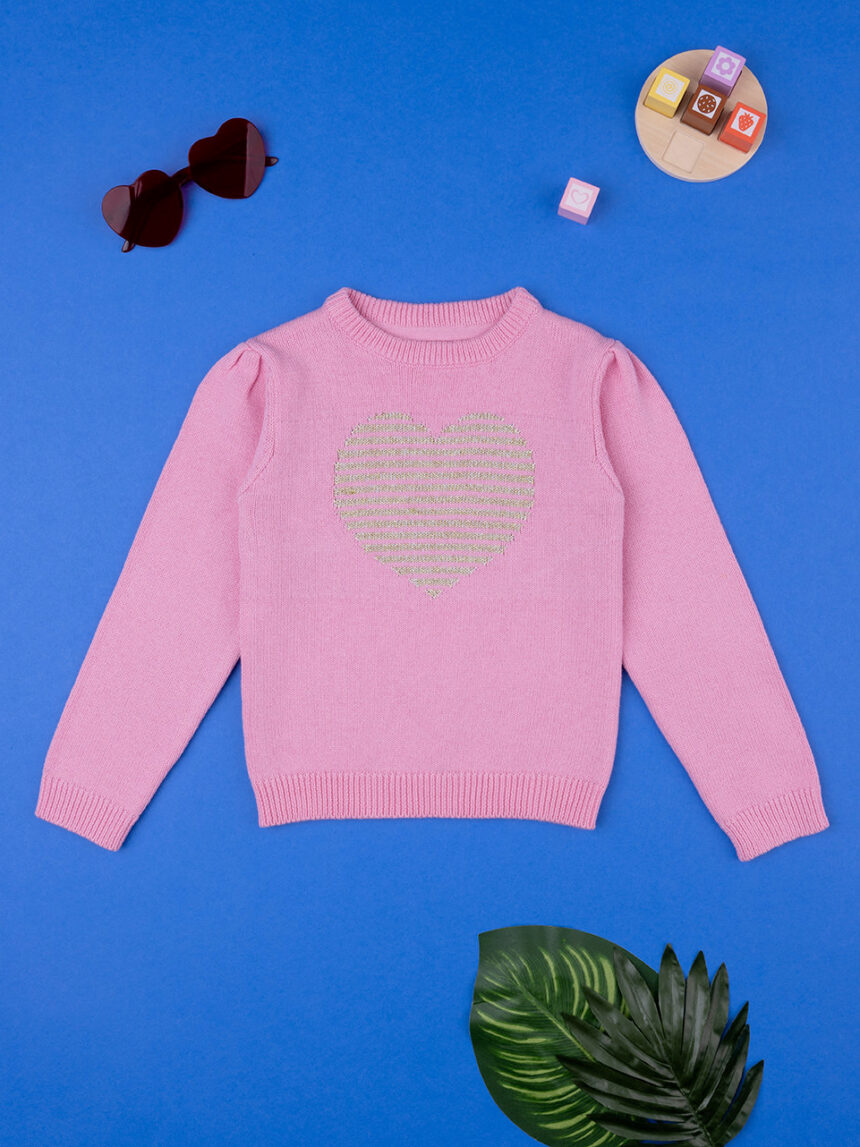 Maglia tricot bimba rosa "cuore dorato" - Prénatal