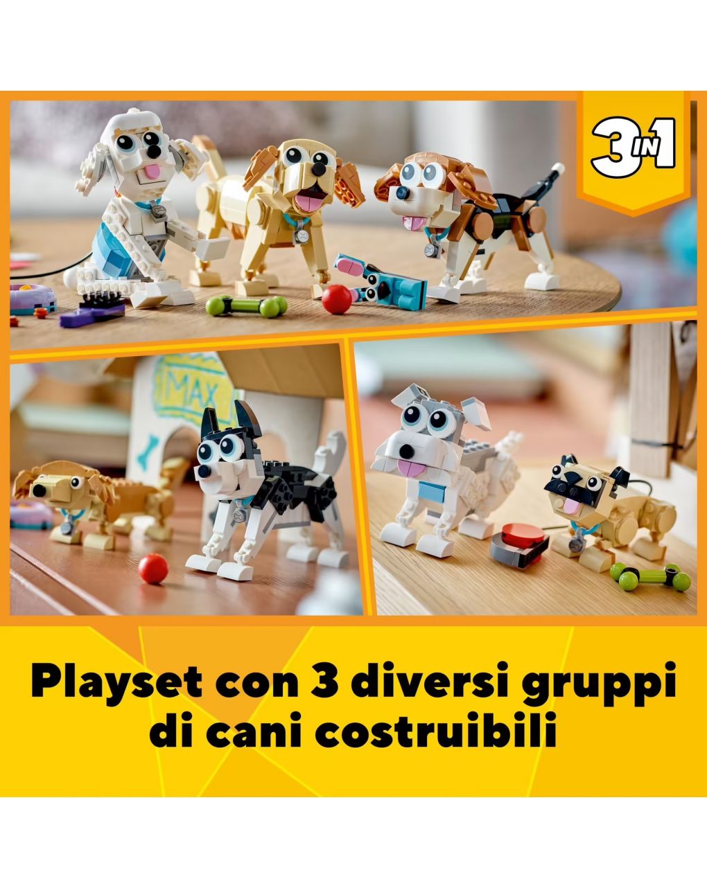 Adorabili cagnolini set 3 in 1 con bassotto carlino barboncino + altri animali da costruire - lego creator - LEGO