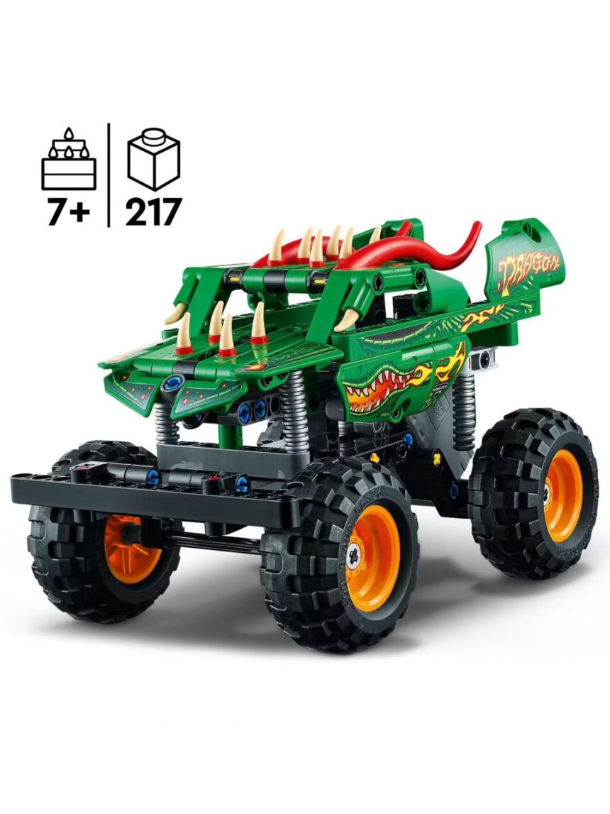 Monster jam dragon - set 2 in 1 con pull-back - auto offroad monster truck e macchina giocattolo buggy - lego technic - LEGO
