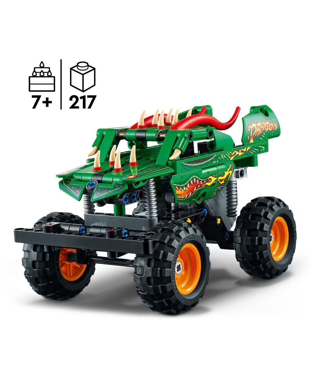 Monster jam dragon - set 2 in 1 con pull-back - auto offroad monster truck e macchina giocattolo buggy - lego technic