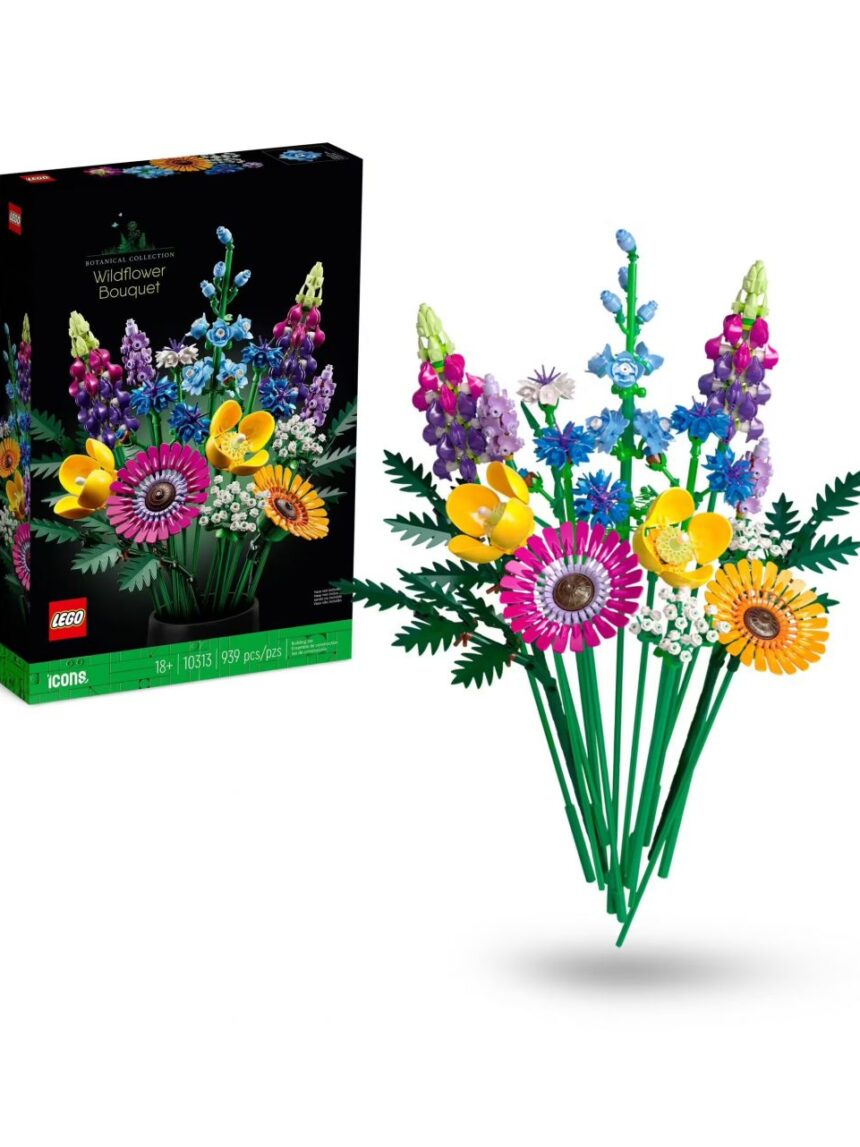 Bouquet fiori selvatici finti con papaveri e lavanda artificiali 10-313  - botanical collection - lego icons - LEGO Icons