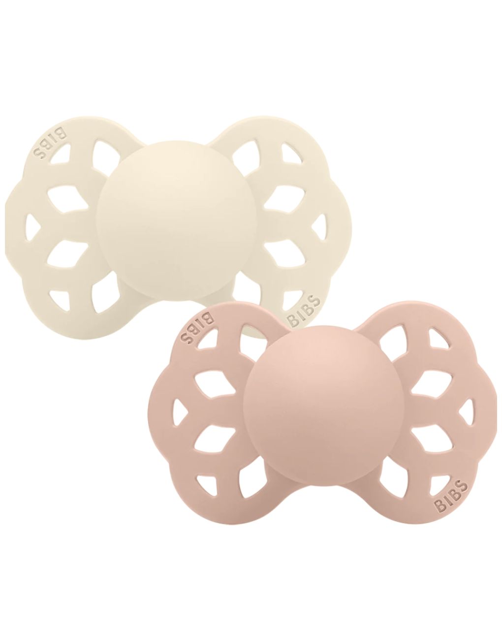 Set 2 ciucci tettarella simmetrica in silicone 6/18 mesi - colore avorio/rosa cipria - bibs