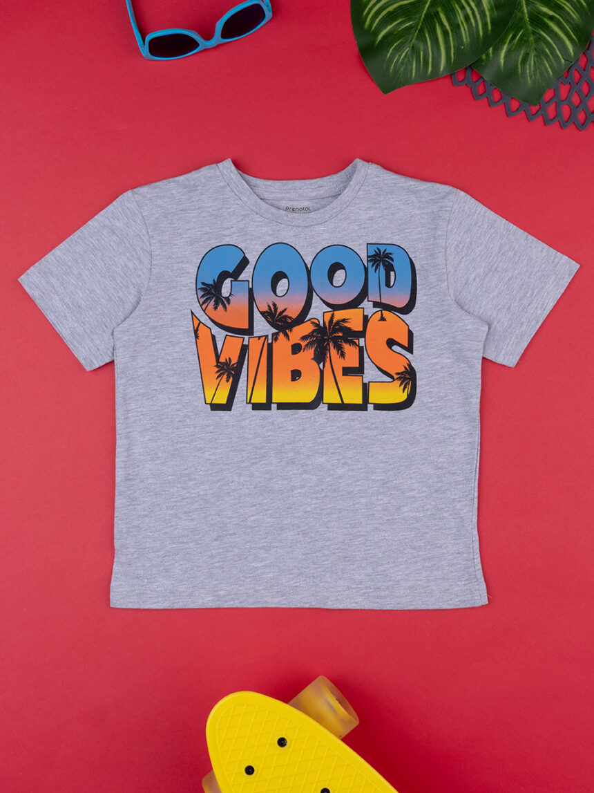 T-shirt grigia maniche corte bambino "good vibes" - Prénatal